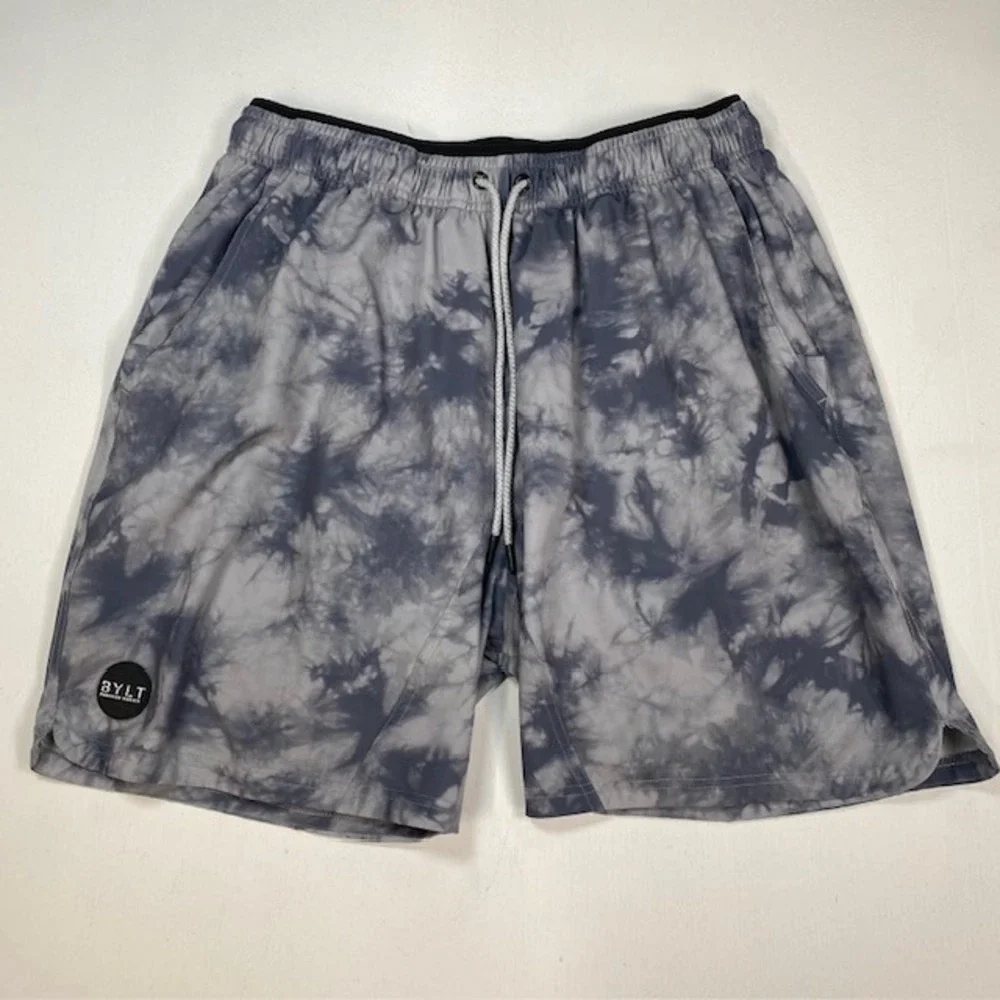 BYLT Premium Basics Active Shorts Mens XXL Grey Tie Dye Lined Athletic Pockets